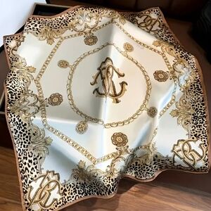 Leopard Print And Chains Silky Square Scarf